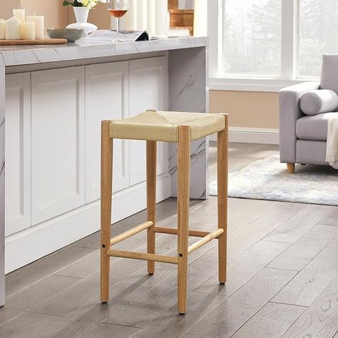 Amazon.com: Niccae 25.9-inch Woven Rope bar Stool, Made Paper Rope and Handmade, can be Used as Counter Stool, Woven bar Stool in Restaurants, and Backless Stool in Kitchen counters (Nature 1) : Home & Kitchen Woven Bar Stools, Backless Stools, Kitchen Counters, Kitchen Stools, In Kitchen, Counter Stool, How To Make Paper, Kitchen Counter, Counter Stools