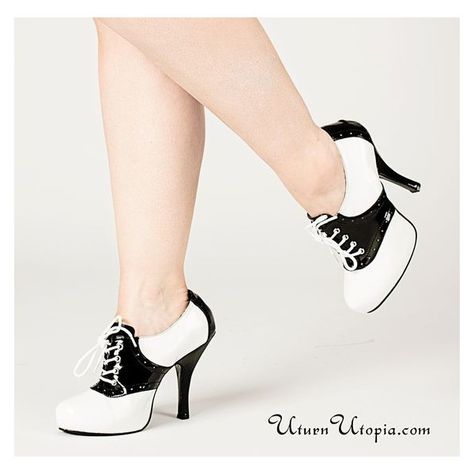 White Black Two Tone Saddle Shoes /Pin Up/Rockabilly/Retro ❤ liked on Polyvore featuring shoes, 2 tone shoes, rockabilly shoes, retro inspired shoes, white and black saddle shoes and retro style shoes Rockabilly Shoes, White High Heels, Saddle Shoes, Mode Boho, Vintage Inspired Outfits, Rockabilly Fashion, Discount Jewelry, Shoe Closet, Women Sandals