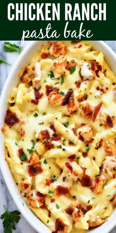 Chicken Ranch Pasta Bake is a simple pasta recipe bursting with creamy ranch flavor. This recipe is easy and delicious! Simple Pasta Recipe, Chicken Bacon Ranch Bake, Chicken Ranch Pasta, Resep Pasta, Baked Penne, Best Pasta Dishes, Chicken Ranch, Simple Pasta, Creamy Ranch