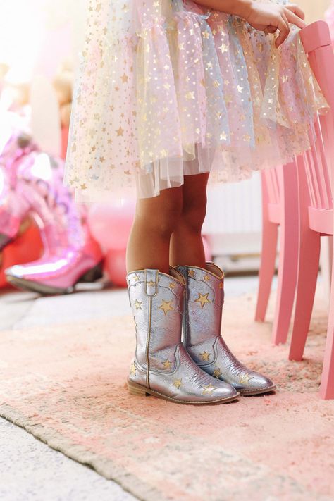 Cowgirl Starstruck Boots – Wild and Rae Cowboy Boots And Jeans Outfit, Blue Cowgirl Boots, Girls Cowgirl Boots, Cute Cowgirl Boots, Belle Birthday, Flowers Wild, Rodeo Birthday, Girls Closet, Metallic Boots