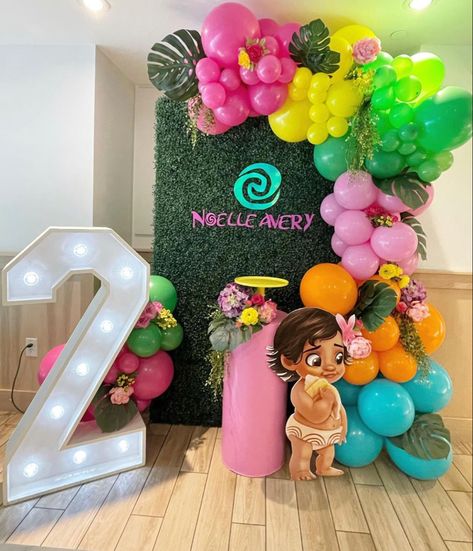 Moana Balloons Decorations, Mohana Decoration Party, Baby Moana Birthday Party Decorations, Moana Balloon Garland, Moana Backdrop Ideas, Moana Balloon Arch, Moana 2nd Birthday Party For Girl, Baby Moana Birthday Party Ideas, Moana 2nd Birthday