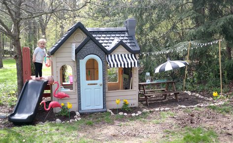 Playhouse Village, Simple Playhouse, Outside Playhouse, Playhouse Makeover, Toddler Playhouse, Kids Playhouse Outdoors, Garden Playhouse, Outdoor Play Spaces, Diy Playhouse