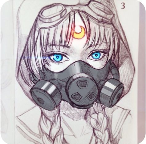 Art done by Qinniart Gas Mask Art, Arte Doodle, Mask Drawing, Oc Stuff, Masks Art, Arte Sketchbook, Art Et Illustration, Gas Mask, Arte Fantasy