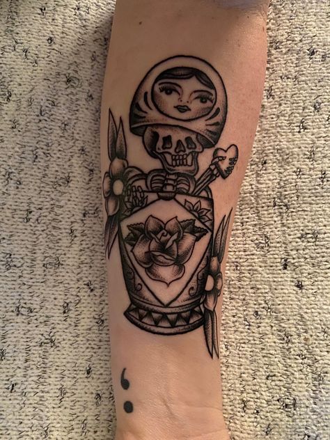 Russian Nesting Doll Tattoo, Russian Doll Tattoo, Nesting Doll Tattoo, Skeleton Heart, Doll Tattoo, Skeleton Tattoos, Matryoshka Doll, Russian Nesting Dolls, Tat Ideas