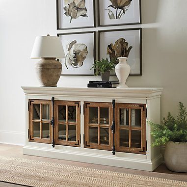 Console Table With Glass Doors, French Country Tv Console, French Country Media Console, French Media Console, Console With Glass Doors, Reading Rooms, Open Floor House Plans, Media Consoles, Oak Door