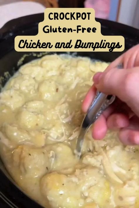 Theses crockpot gluten-free chicken and dumplings are such a comfort meal and are surprisingly easy to make. Gluten Free Chicken And Dumplings Crockpot, Gluten Free Chicken And Dressing, Slow Cooker Gluten Free Recipes, Gluten Free Comfort Food Dinners, Gluten Free Dinner Crockpot, Chicken And Dumplings Gluten Free, Gluten Free Chicken And Dumplings, Homemade Dumplings Recipe, Gluten Free Dumplings