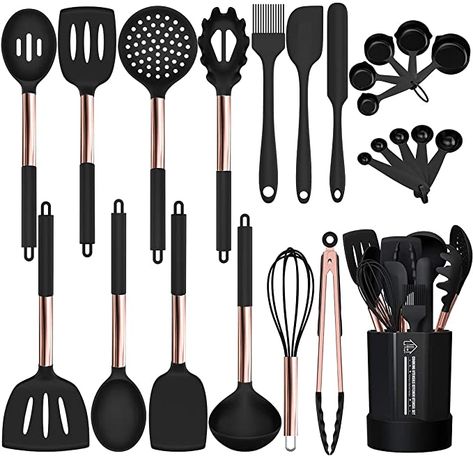 Gold Kitchen Utensils, Silicone Utensil Set, Rose Gold Kitchen, Kitchen Utensils Set, Kitchen Tools Design, Stainless Steel Kitchen Utensils, Silicone Cooking Utensils, Kitchen Spatula, Silicone Kitchen Utensils