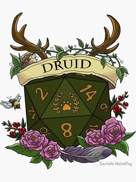 "Dice Druid" Sticker by Danie-Mahaffey | Redbubble Druid Tattoo, Green Dice, Dice Tattoo, Dnd Druid, Dnd Classes, Dungeons And Dragons Art, D D Items, Dungeons And Dragons Classes, Dnd Stuff