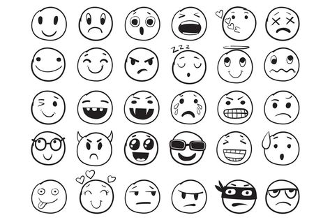 Doodle emoji set. Doodles image pictograms, Smile emotion funny faces, happy fun emoticon line icons, sad hand drawn, neat outline isolated vector illustration. Illustration of emotion face expression EPS, JPG. Free download with code: DIGI1S https://digi1s.com/downloads/doodle-emoji-set/ Doodle Emoji, Emotion Face, Emotion Faces, Emoji Set, Love Smiley, Doodle Characters, Laughing Emoji, Doodle Images, Doodle Illustration