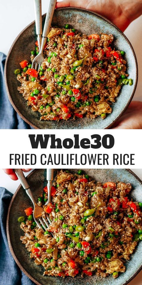 Homemade Asian Sauce, Fried Cauliflower Rice, Cauliflower Rice Easy, Riced Veggies, Cauliflower Rice Recipes, Asian Sauce, Cauliflower Fried Rice, Fried Cauliflower, Paleo Dinner