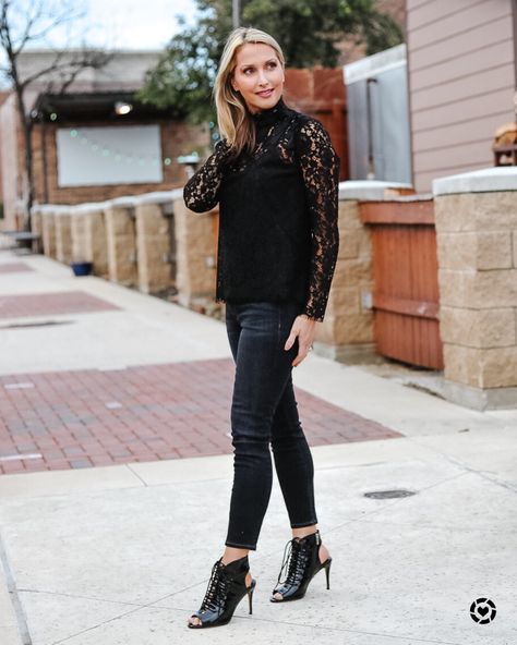 Lace Sweater Outfit, Black Lace Top Outfit, Turtleneck Outfits, Black Top Outfit, Black Lace Sweater, Buttons And Bows, Lace Turtleneck, Floral Lace Top, Bodysuit Tops