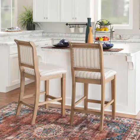 Dining Room & Bar Furniture | Find Great Furniture Deals Shopping at Overstock Comfortable Counter Stools, Grey Counter, Farmhouse Bar Stools, Gray Counter, Farmhouse Bar, Cool Bar Stools, Wood Counter Stools, Striped Upholstery, Wood Counter