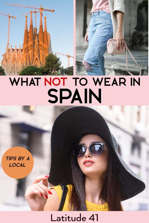 What not to wear in Spain clothing Spain Tourist Outfit, Barcelona Summer Outfits 2023, Summer Outfit Spain, Spain Summer Outfits What To Wear, What To Wear In Seville Spain, Outfit Spain Summer, Spain Travel Essentials, Spain Attire For Women, Seville Outfits Spring