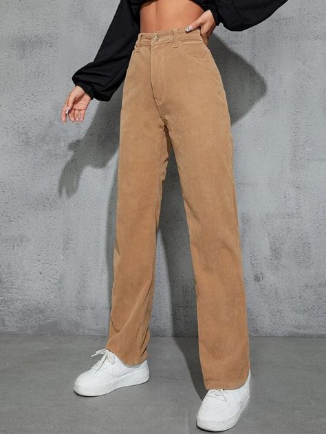 Corduroy Pants Outfit, Legs Outfit, Outfits Con Jeans, Shoes Outfit Fashion, Fall Pants, Causual Outfits, Women Pants, Straight Leg Trousers, Straight Pants