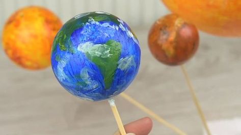 How to Make a Solar System Mobile: 15 Steps (with Pictures) Solar System Foam Balls, Styrofoam Solar System, Planet Mobile Solar System, Diy Solar System Project, Space Birthday Party Food, Polystyrene Craft, Solar System Painting, Make A Solar System, Planet Mobile