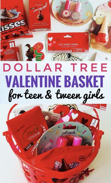 Valentine Basket, Dollar Tree Baskets, Tree Basket, Valentine Baskets, Diy Wind Chimes, Adidas Girl, Teen Girls, Put Together, Dollar Tree