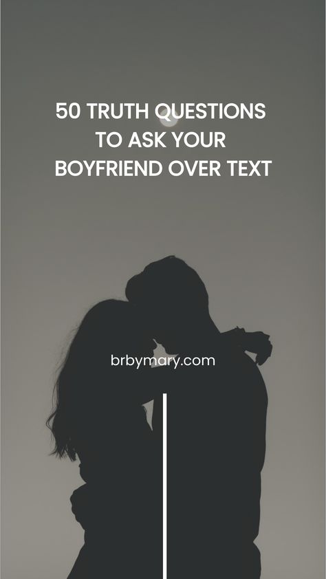 Use these 50 Truth Questions To Ask Your Boyfriend Over Text to get to know him. Getting to know your boyfriend on a deeper level doesn’t always have to happen during long, serious conversations in person. Sometimes, it’s fun to ask him interesting or playful questions over text that reveal more about his personality and values. Truth Questions For Boyfriend Over Text, Text Questions For Him, Best Questions To Ask Your Boyfriend, Future Questions To Ask Your Boyfriend, Deep Convos To Have With Your Boyfriend, Secrets To Tell Your Boyfriend, Serious Conversations With Boyfriend, Questions To Ask Guys Over Text, Uncomfortable Questions To Ask Boyfriend