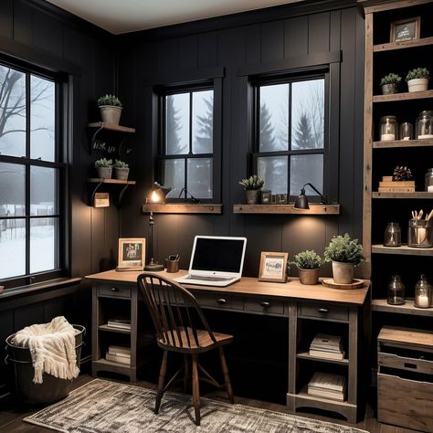 Amazing Abodes Dark Academia Aesthetic Office, Library Office Room Ideas, Cozy Gamer Room, Library Office Room, Dark Academia Home Office, Dark Office Aesthetic, Home Library Aesthetic, Womens Home Office, Dark Academia Office