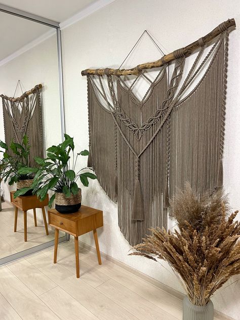 Thanks for the kind words! ★★★★★ "In love! Everything about it and the transaction was great." Madison C. https://etsy.me/3X2Z2Es #etsy #brown #macrame #entryway #wallhangings #bohemianwalldecor #wovenwallhanging #bedroomwalldecor #macramewallhanging #bohotapestry Large Macrame Wall Hanging Diy, Macrame Living Room Decor, Boho Hanging Decor, Large Boho Wall Decor, Big Macrame Wall Hanging, Wide Macrame Wall Hanging, Large Wall Decor Living Room, Extra Large Macrame Wall Hanging, Macrame Wall Hanging Decor