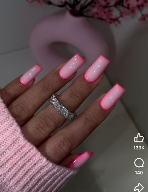 Dark Pink Acrylic Nails Designs, Square Nail Designs Neon, Hot Pink Ballerina Nails, Girly Acrylic Nails Designs Pink, Pink And White Square Nails, Hot Pink And Green Nails, Girly Nails Acrylic, Pink Gel Nails Ideas, Houston Hairstyles