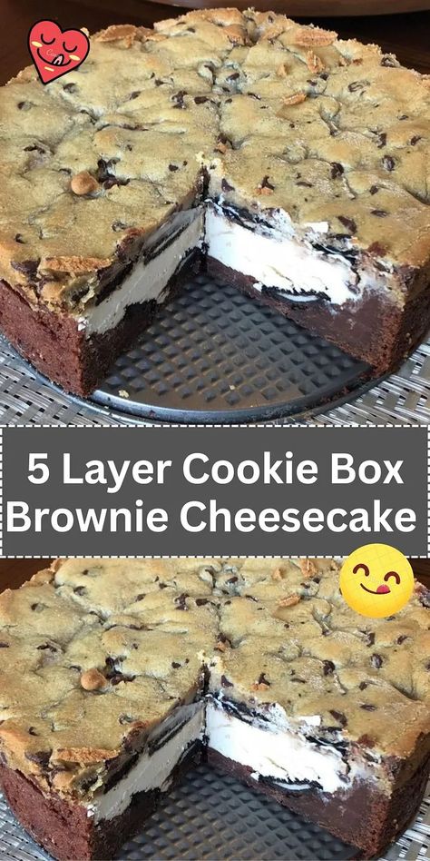 5 Layer Cookie Box Brownie Cheesecake Best Carrot Cake Ever, Layer Cheesecake, Chocolate Chip Cookie Brownies, Chocolate Chip Cookie Cheesecake, The Best Carrot Cake, Boxed Cake Mixes Recipes, Cookie Dough Brownies, Brownie Cheesecake, Frozen Cookie Dough