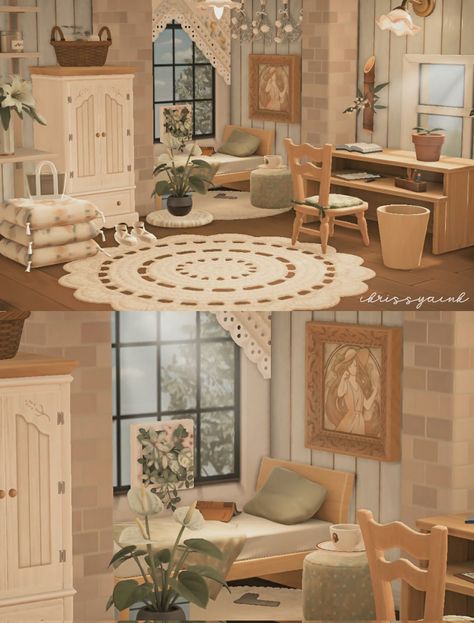 A Grilling Paradise Acnh, Bea House Acnh, Cottagecore Bedroom Animal Crossing, Animal Crossing Boho Bedroom, Goldie Acnh House, Acnh Skye House, Animal Crossing Interior Design Living Room, Cute Animal Crossing Bedroom Ideas, Acnh Roomates