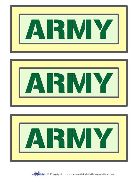 Printable Army Signs Coolest Free Printables Enlistment Party, Army Theme Party, Army Themed Birthday, Bootcamp Ideas, Camo Birthday Party, Military Graphics, Army Theme, Camouflage Wallpaper, Army Birthday Parties