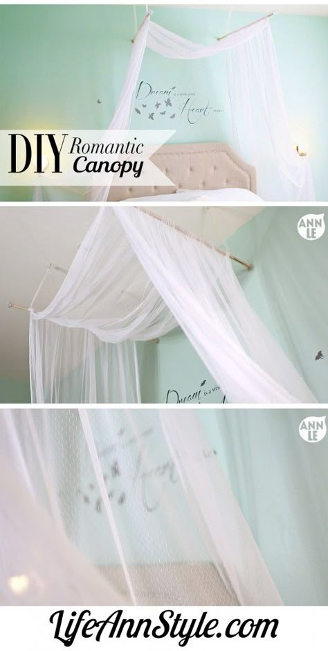 Canopy Bed Diy, Romantic Bed, Diy Canopy, Dekorasi Kamar Tidur, Bed Canopy, Canopy Bed, Diy Bed, Canopies, Cheap Diy