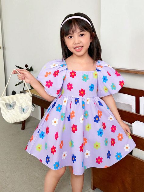 SHEIN Young Girl Woven Floral Print Square Collar Balloon Sleeve Loose Casual DressI discovered amazing products on SHEIN.com, come check them out! Floral Dress For Kids, Easy Diy Clothes, Cute Asian Babies, Asian Babies, Organza Dress, Floral Geometric, Floral Dresses Long, Suspender Dress, Fabric Floral