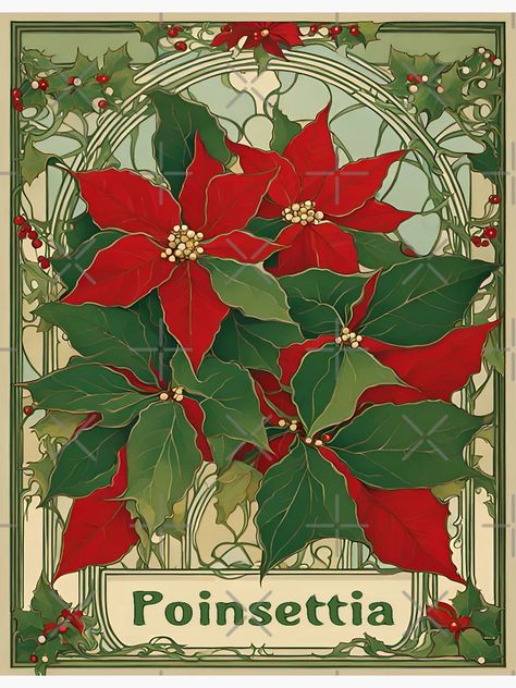 Splendor Sticker, Botany Illustration, Art Nouveau Ring, Graphic Design Images, Art Nouveau Flowers, Winter Illustration, Poinsettia Flower, Holiday Stickers, Big Art