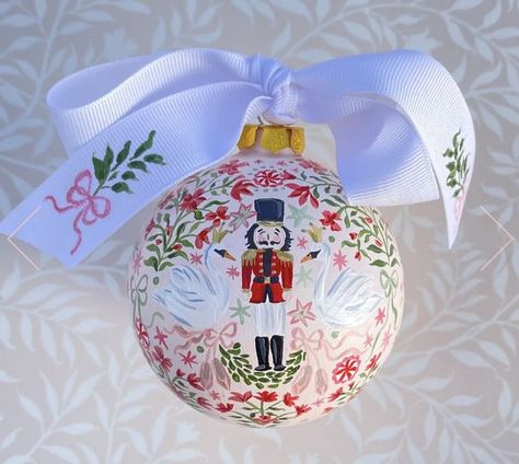 Riley Sheehey, Hand Painted Bauble, Handpainted Christmas Ornaments, Pink Ground, Preppy Christmas, Nutcracker Ornaments, Painted Christmas Ornaments, Handle With Care, Painted Ornaments