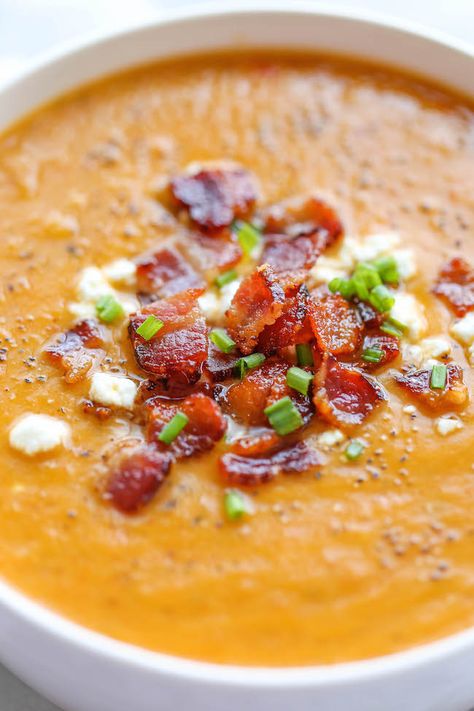 Butternut Squash And Bacon, Butternut Squash Bacon, Best Butternut Squash Soup, Vegan Butternut Squash Soup, Soup With Bacon, Butternut Soup, Butternut Squash Recipes Soup, Squash Soup Recipe, Bacon Soup