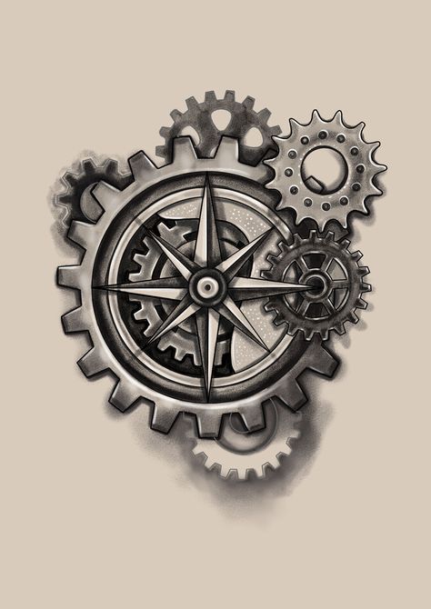 #compas #steampunk #art #drawing #tattoo #design Machinist Tattoo Ideas, Clock Gears Tattoo Design, Piston Tattoo Ideas, Clock Gears Drawing, Machinist Tattoo, Gears Tattoo Design, Mechanic Tattoo Design, Clock Gears Tattoo, Gear Tattoo Design