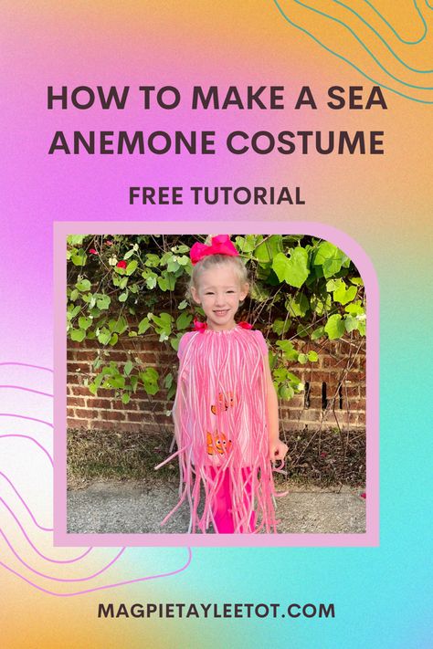 Pink Sea Anemone costume made by embroidering clown fish on the under layer and using mesh tubing for outer layers