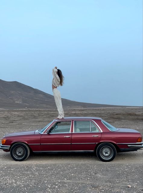 Editorial Car Photoshoot, Red Car Photoshoot, Photoshoot With Old Car, Mallorca Photoshoot, Old Car Photoshoot, Old Car Aesthetic, Vintage Car Photoshoot, Malibu Car, Car Editorial