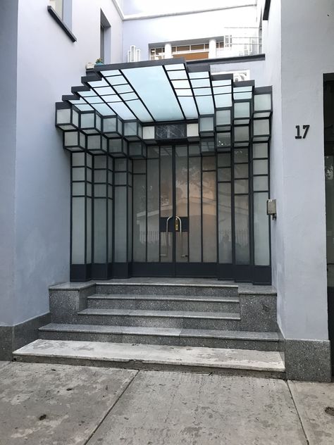 Entrance Canopy Architecture Modern, Entrance Canopy Design, Glass Canopy Design, Glass Awning, Canopy Entrance, Art Deco Entrance, Neo Art Deco, Entrance Foyer Design, Glass Facade