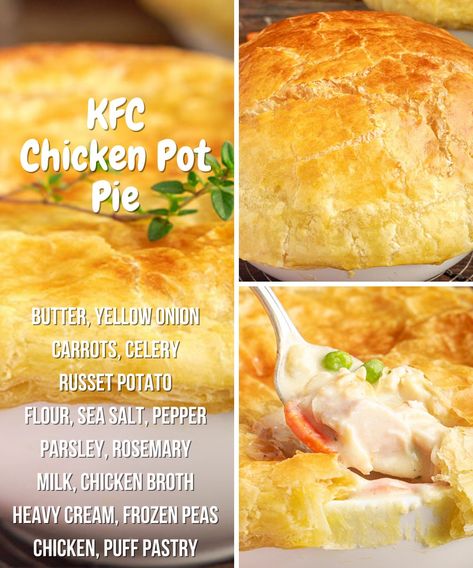 Real Housemoms - KFC CHICKEN POT PIE😋 RECIPE➡️... | Facebook Kfc Pot Pie, Kfc Chicken Pot Pie Recipe, Chicken Pot Pie Recipe, Kfc Chicken, Pot Pie Recipe, Potato Flour, Creamy Recipes, Pot Pies Recipes, Chicken Pot Pie Recipes