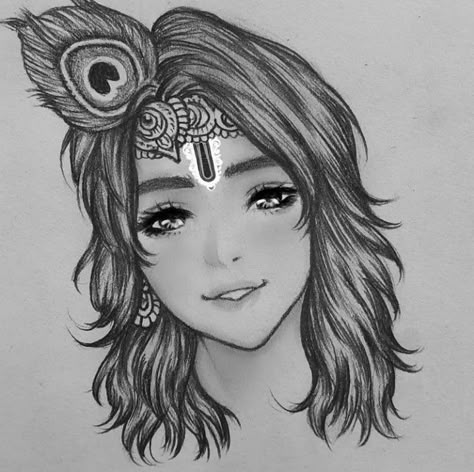 Radha Krishna Sketch, Lord Krishna Sketch, Krishna Sketch, Anime Face Drawing, Pencil Drawing Images, Sketch Images, Face Artwork, Easy Mandala Drawing, Krishna Drawing