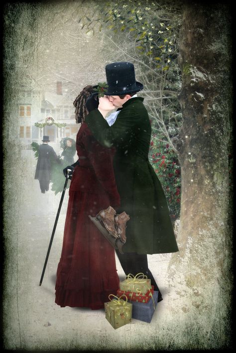 Under the Mistletoe II by Georgina-Gibson.deviantart.com Victorian England, Christmas Romance, Vintage Christmas Images, Under The Mistletoe, Old Fashioned Christmas, Christmas Past, Victorian Christmas, Christmas Scenes, Vintage Christmas Cards