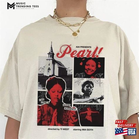 Pearl A24 Movie T-Shirt Mia Goth Horror Tee Hoodie Shirt Classic Check more at https://musictrendingtees.com/product/pearl-a24-movie-t-shirt-mia-goth-horror-tee-hoodie-shirt-classic/ Pearl A24 Movie, A24 Merch, Pearl A24, Movie Tshirts, Spring Grunge, Mia Goth, Goth Horror, Movie Tees, Graphic Tshirt Design