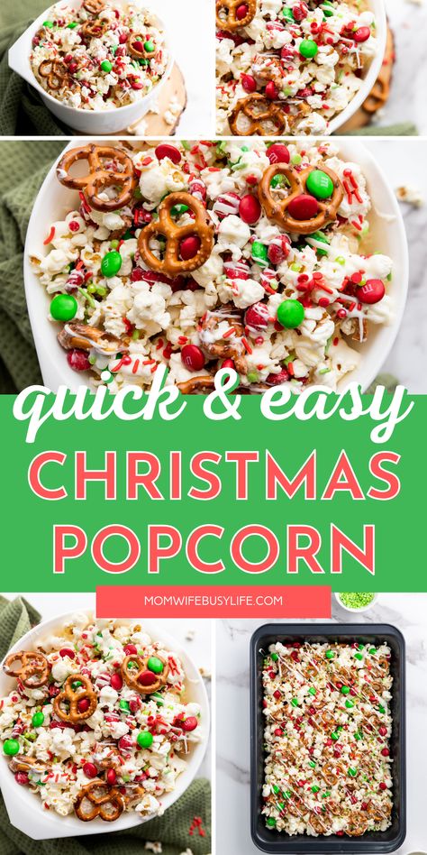 Holiday Chocolate Popcorn, Festive Popcorn Recipes, Santa Crunch Popcorn, Christmas White Chocolate Popcorn, Pretzel Popcorn Snack, Pioneer Woman White Chocolate Popcorn, Popcorn Treats Christmas, Thanksgiving Popcorn Treats, Choc Covered Popcorn