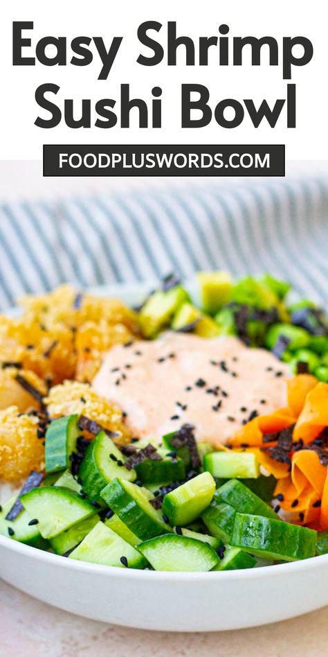 Are you craving sushi but don't want to deal with rolling? This shrimp sushi bowl recipe is here to save the day! In just minutes, you can enjoy all the flavors of a crunchy shrimp roll in every delicious spoonful. Whether you prefer a teriyaki twist, a spicy kick, or just classic flavors, this dish has something for everyone. sushi bowl with shrimp | dynamite shrimp sushi bowl | Spicy Shrimp Sushi Rolls, Shrimp Dynamite, Sushi Bowl Healthy, Spicy Shrimp Sushi, Baked Sushi Recipe, Shrimp Sushi Rolls, Shrimp Sushi Bowl, Shrimp Benefits, Crunchy Shrimp