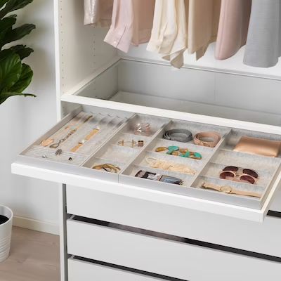 Master Closet Jewelry Organization, Bra Storage In Closet, Jewelry Closet Organization, Closet Jewelry Organization, Ikea Closet System, Dressing Ikea, Master Closets, Ikea Komplement, Pax System