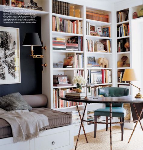 walls of bookshelves! Study Chill, Home Library Rooms, Living Place, Home Library Design, Study Area, Home Libraries, Home Library, Home Office Design, Front Room