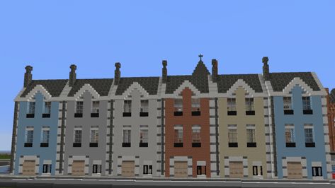 Minecraft Row Houses, Townhome Minecraft, Minecraft Victorian Townhouse, London Townhouse Minecraft, Minecraft City Townhall, Minecraft Modern City, Terrace Houses, English Seaside, Minecraft City Buildings