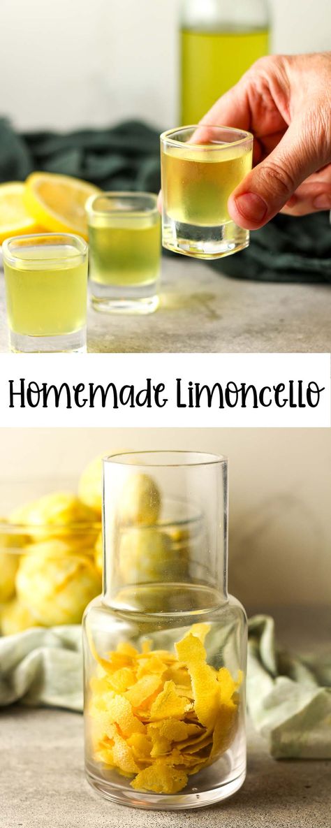 Homemade Limoncello is a zesty lemon liqueur made by steeping lemon zest in high-proof alcohol, then sweetening the mixture with simple syrup. The result is a refreshing and aromatic beverage perfect for sipping or mixing in cocktails. Lemon Cello Recipe Homemade, How To Make Limoncello, Lemoncello Recipes, Lemon Cello Recipe, Lemon Cello, Vodka Slush, Making Limoncello, Limoncello Recipe, Lemon Treats