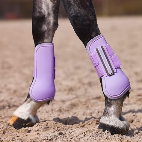 HORZE Adepto Open Front Tendon Boots | Durable Shell with Neoprene Lining - Languid Lavender Purple - Horse (this is an affiliate link!) Purple Horse Tack, Horseback Riding Equipment, Purple Horse, Horseback Riding Outfits, Tendon Boots, Fly Boots, Horse Gear, Horse Boots, Equestrian Riding