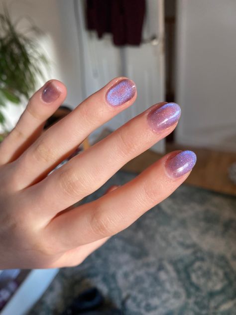 Short Nails Shimmer, Irridecent Design Nails Short, Cat Eye Nail Colors, Cat Eye Nails Square, Purple Velvet Nails, Cat Eye Short Nails, Cat Eye Nails Purple, Purple Iridescent Nails, Purple Cat Eye Nails