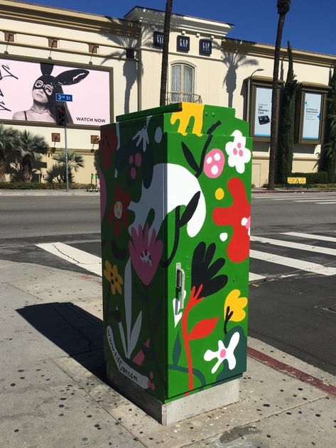 Traffic Box Art, Utility Box Mural, Painted Utility Boxes, Painted Electrical Boxes, Utility Box Painting, Utility Box Art, Flower Mural, Public Artwork, Underground Art