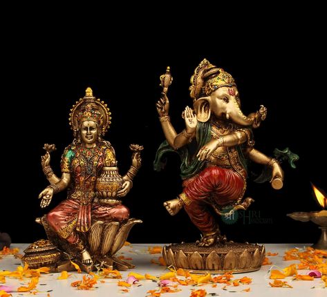 Ganesha Laxmi Statue Resin Dancing Ganesh Laxmi Statue Ganesha for Altar Goddess Laxmi God of Wealth Good Luck God Handmade Copper Finish by ShriHandicrafts60 on Etsy Handmade Ganesha, Lakshmi Ganesh, Laxmi Ganesh, Spiritual Figures, Religious Statues, Goddess Laxmi, Ganesha Idol, Temple Decor, God Of Wealth